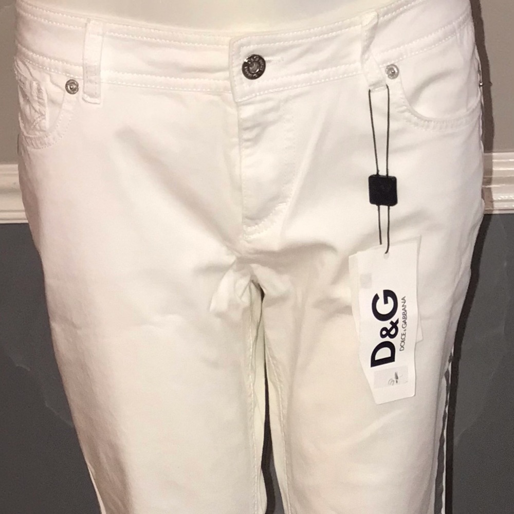 Dolce Gabbana Jeans White w/silver stripe New 32